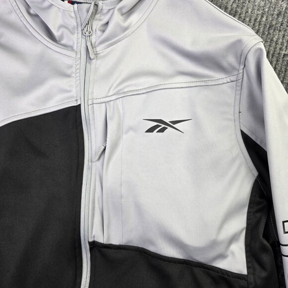 Reebok Track Jacket Mens L Black Gray Colorblock Spellout Hooded Zip Athleisure - Picture 5 of 13
